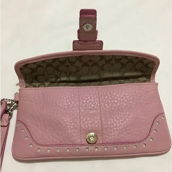 Coach Pink Pebble Leather Envelope Wristlet Bag - Picture 3 of 7